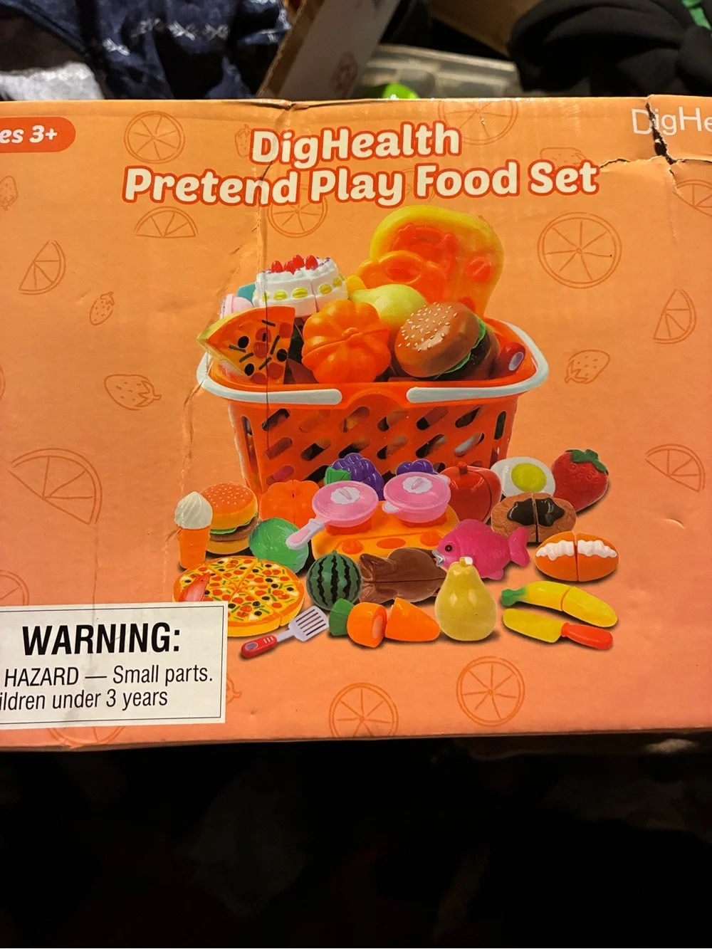 Orange Pretend Play Food Set - Toy Grocery Basket